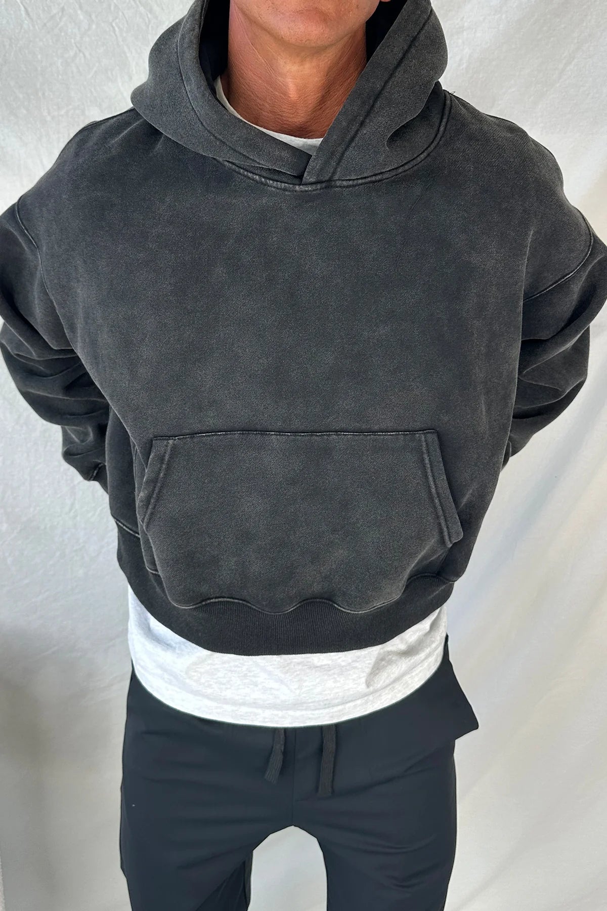 Roman Cropped Drop Hood - Acid Black