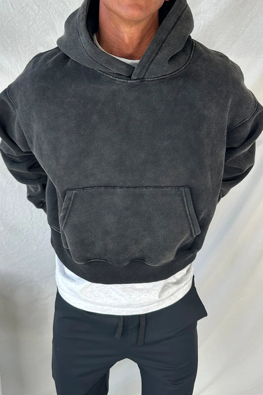 Roman Cropped Drop Hood - Acid Black